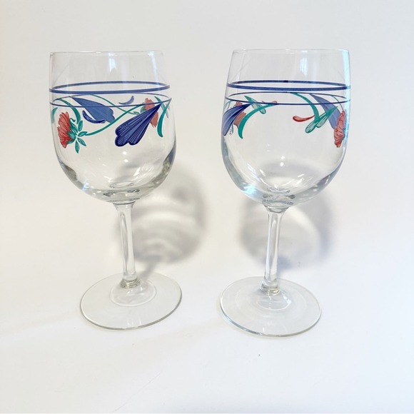 Lenox Other - Lenox Poppies on Blue Hand Painted 10 ounce Stem Wine Glass Stemware Set